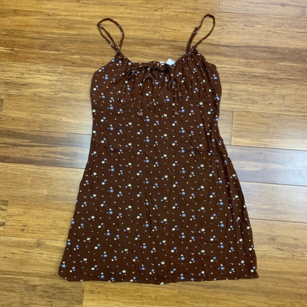 L.A. Hearts Floral Mini Dress Womens Size XS Brown Tie Front‎ Spaghetti Strap